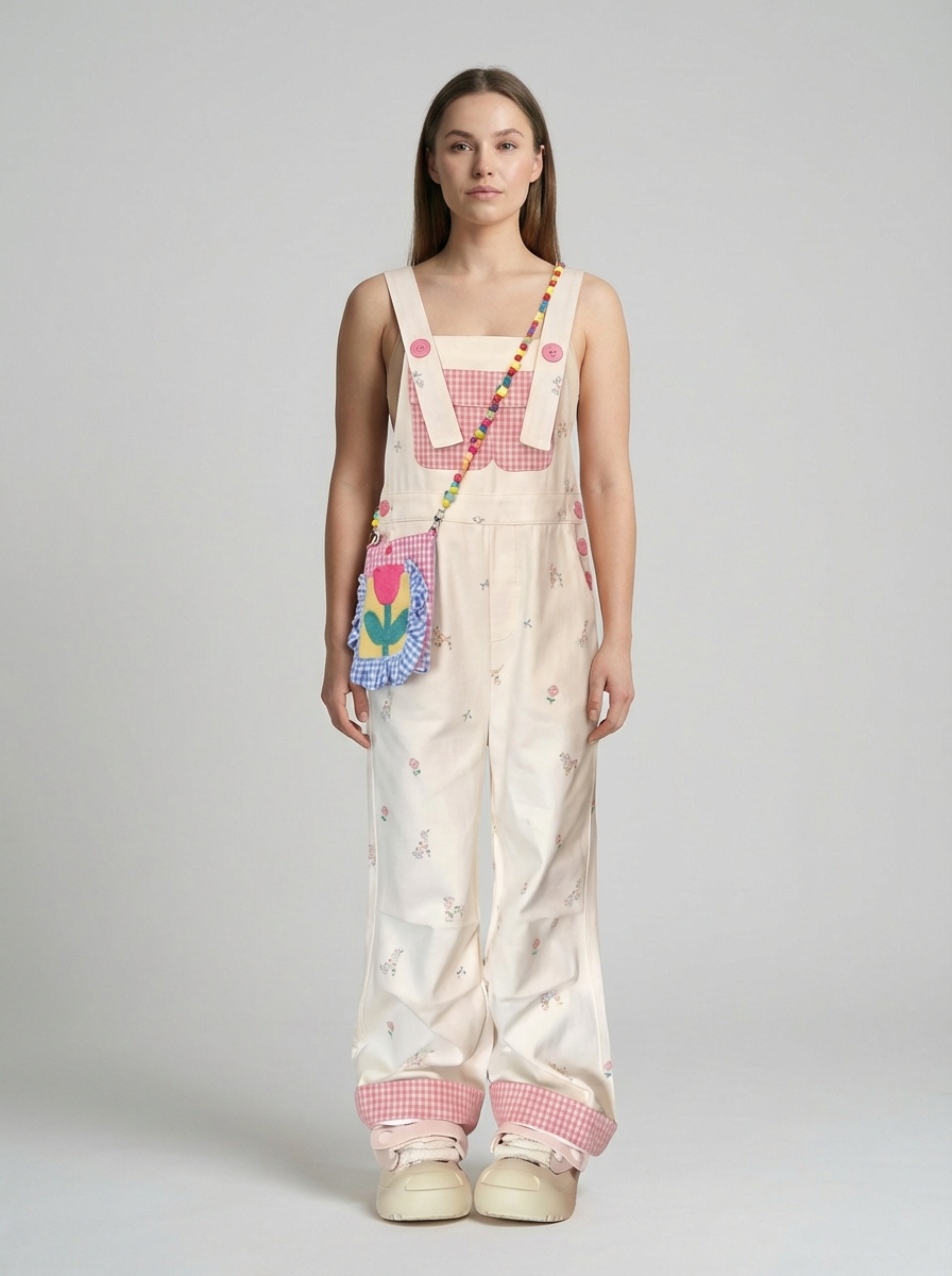 Plus Size Floral Print Denim Overalls, Sweet Retro Style, High-Waist Relaxed Fit Jumpsuit