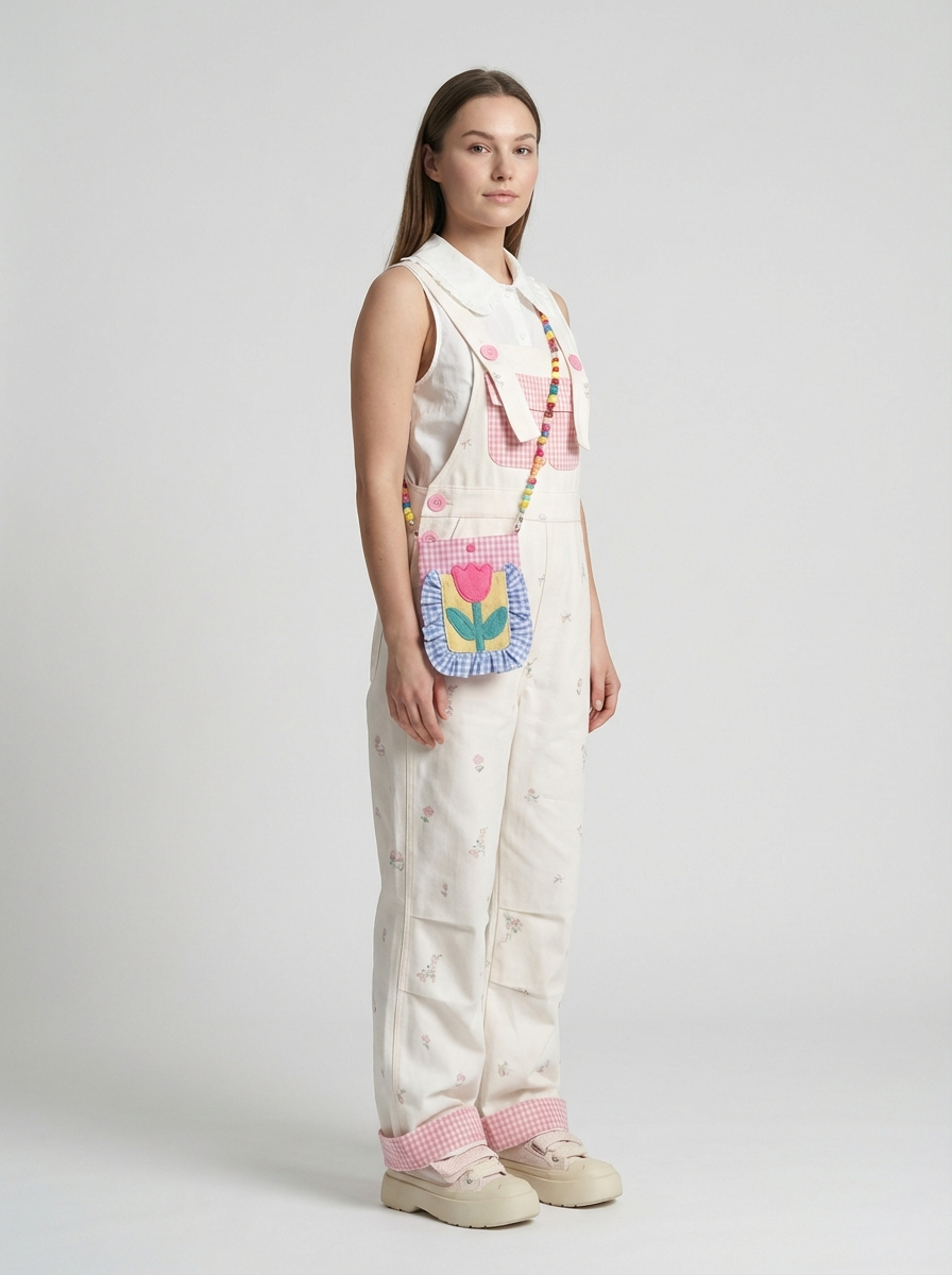 Plus Size Floral Print Denim Overalls, Sweet Retro Style, High-Waist Relaxed Fit Jumpsuit