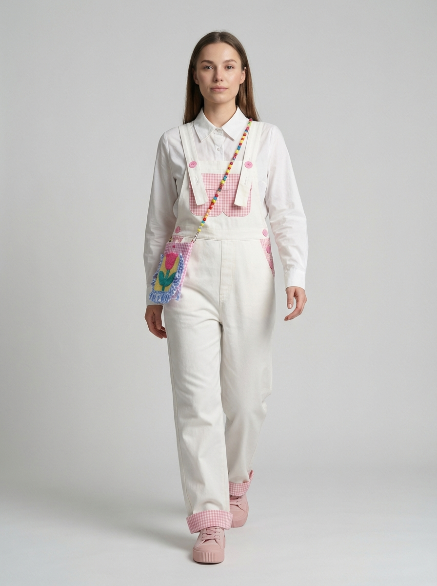 Plus Size Floral Print Denim Overalls, Sweet Retro Style, High-Waist Relaxed Fit Jumpsuit