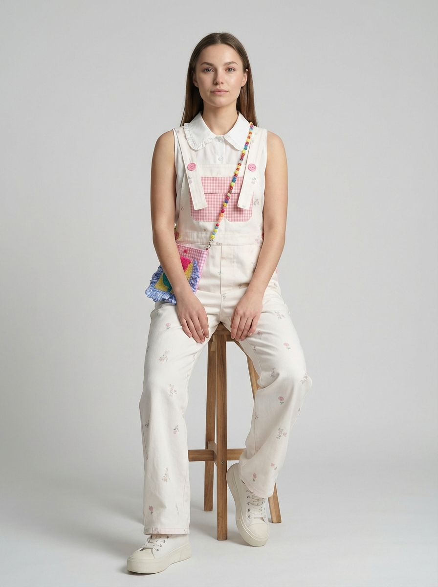 Plus Size Floral Print Denim Overalls, Sweet Retro Style, High-Waist Relaxed Fit Jumpsuit