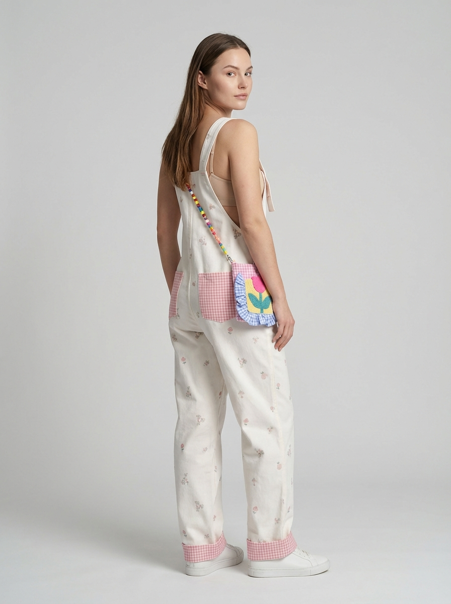 Plus Size Floral Print Denim Overalls, Sweet Retro Style, High-Waist Relaxed Fit Jumpsuit