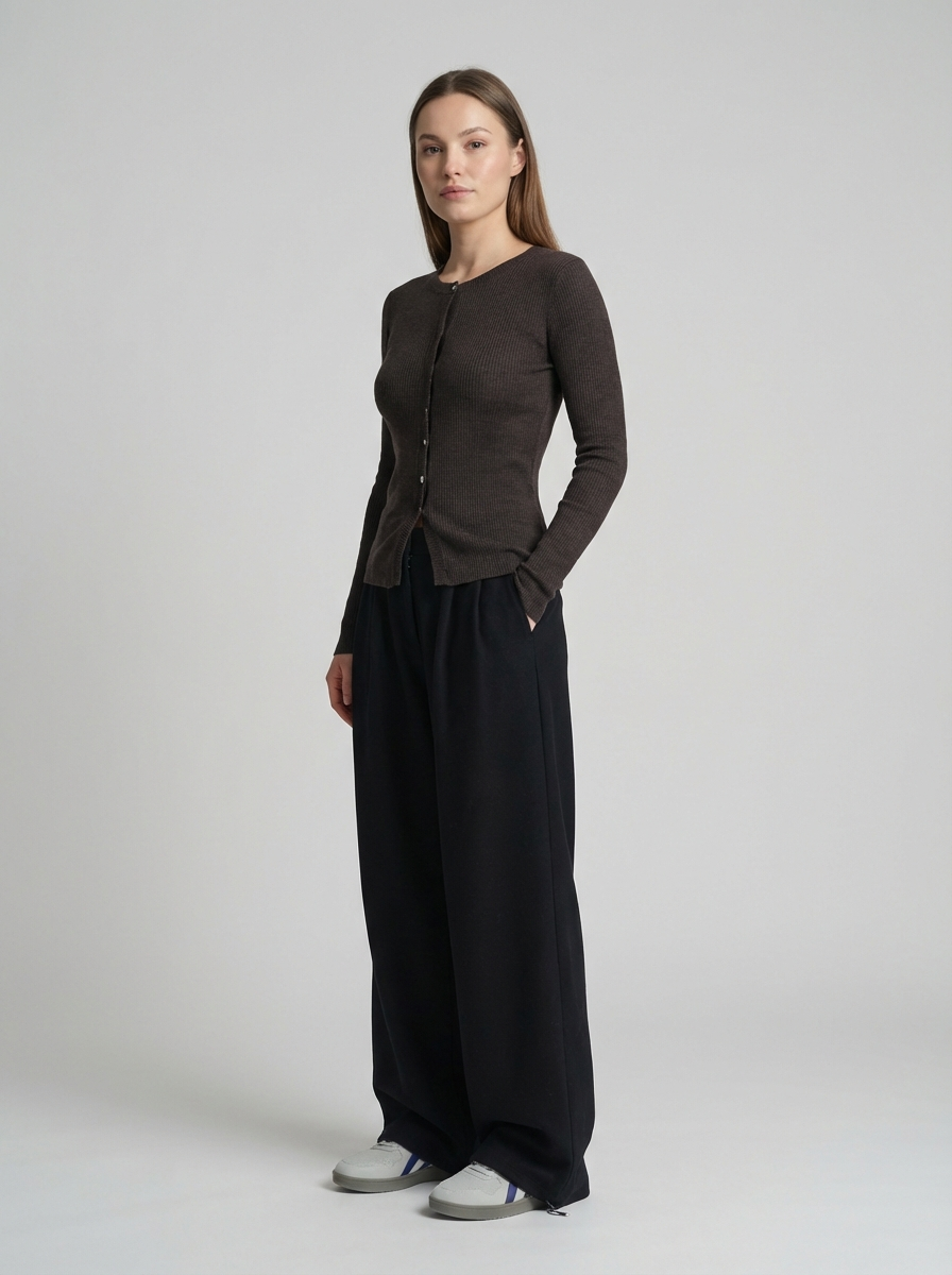 American Retro Plus Size Solid Wide-Leg Pants, Minimal Casual Style, High-Waist Relaxed Fit Trousers