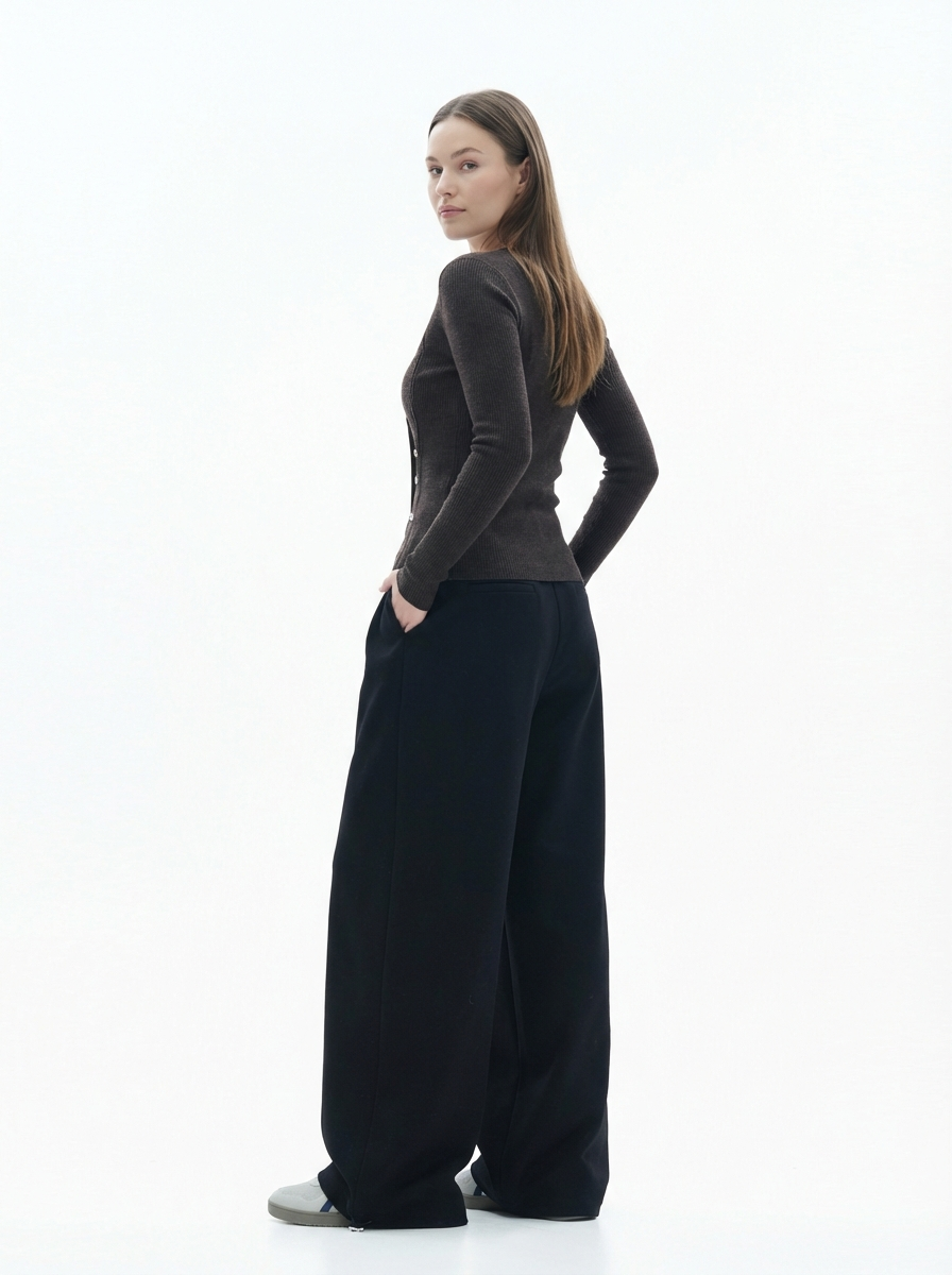 American Retro Plus Size Solid Wide-Leg Pants, Minimal Casual Style, High-Waist Relaxed Fit Trousers