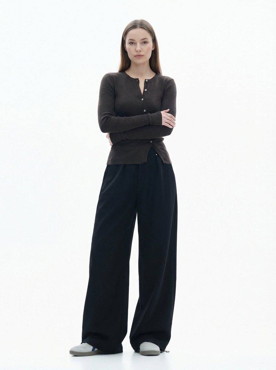 American Retro Plus Size Solid Wide-Leg Pants, Minimal Casual Style, High-Waist Relaxed Fit Trousers