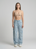 American Street Style Cargo Jeans, Multi-Pocket Straight Leg, Loose Wide-Leg Pants